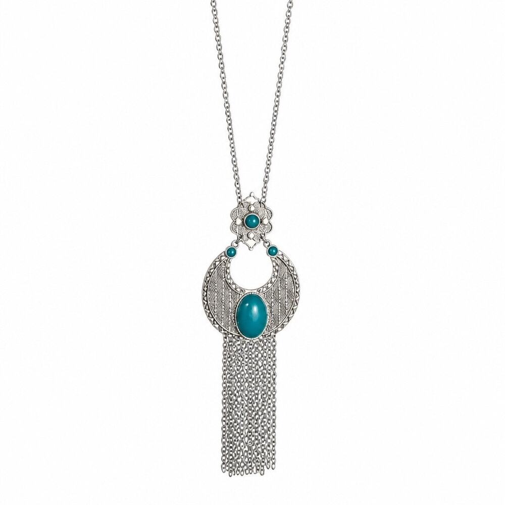 Vintage “Moonlight Trail “Lia Sophia Turquoise Crescent Fringe  Necklace